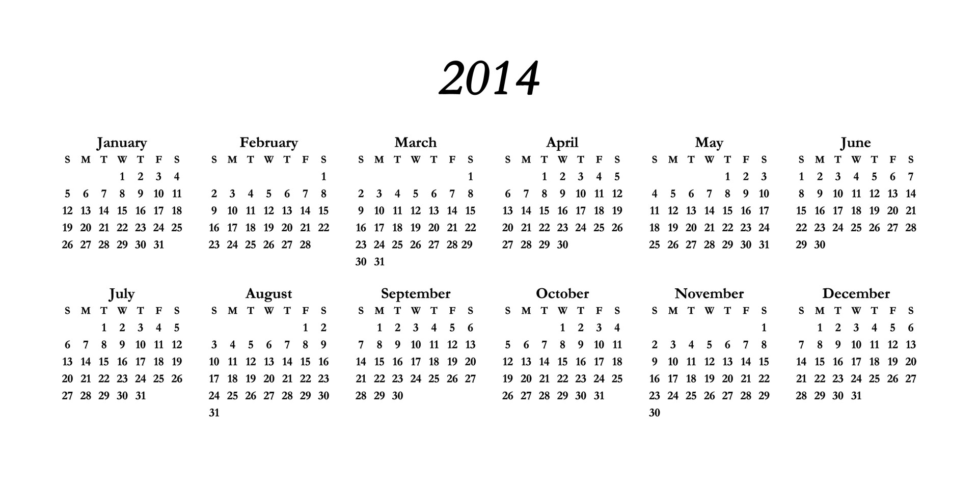 2014 calendar 6 columns free photo