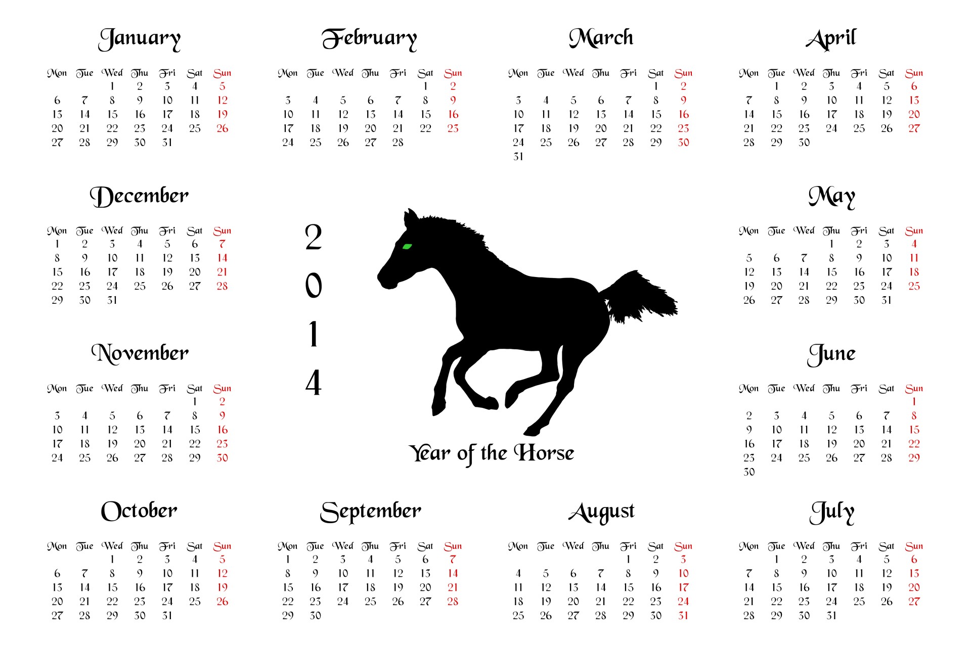 2014 calendar horse free photo
