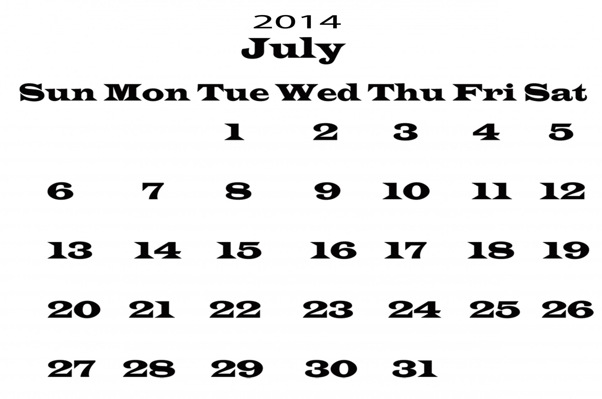 july 2014 calendar free photo