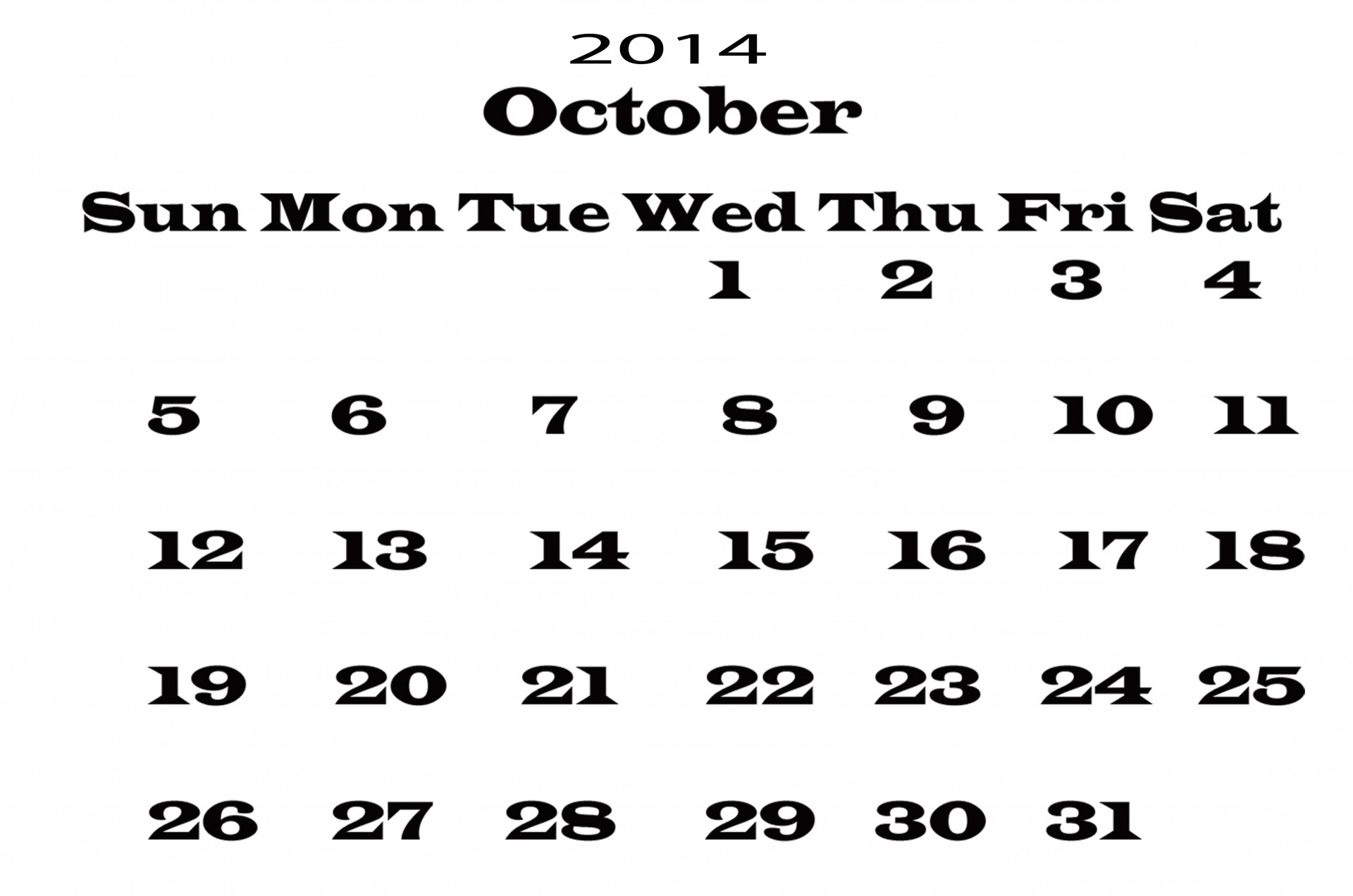 october 2014 calendar free photo