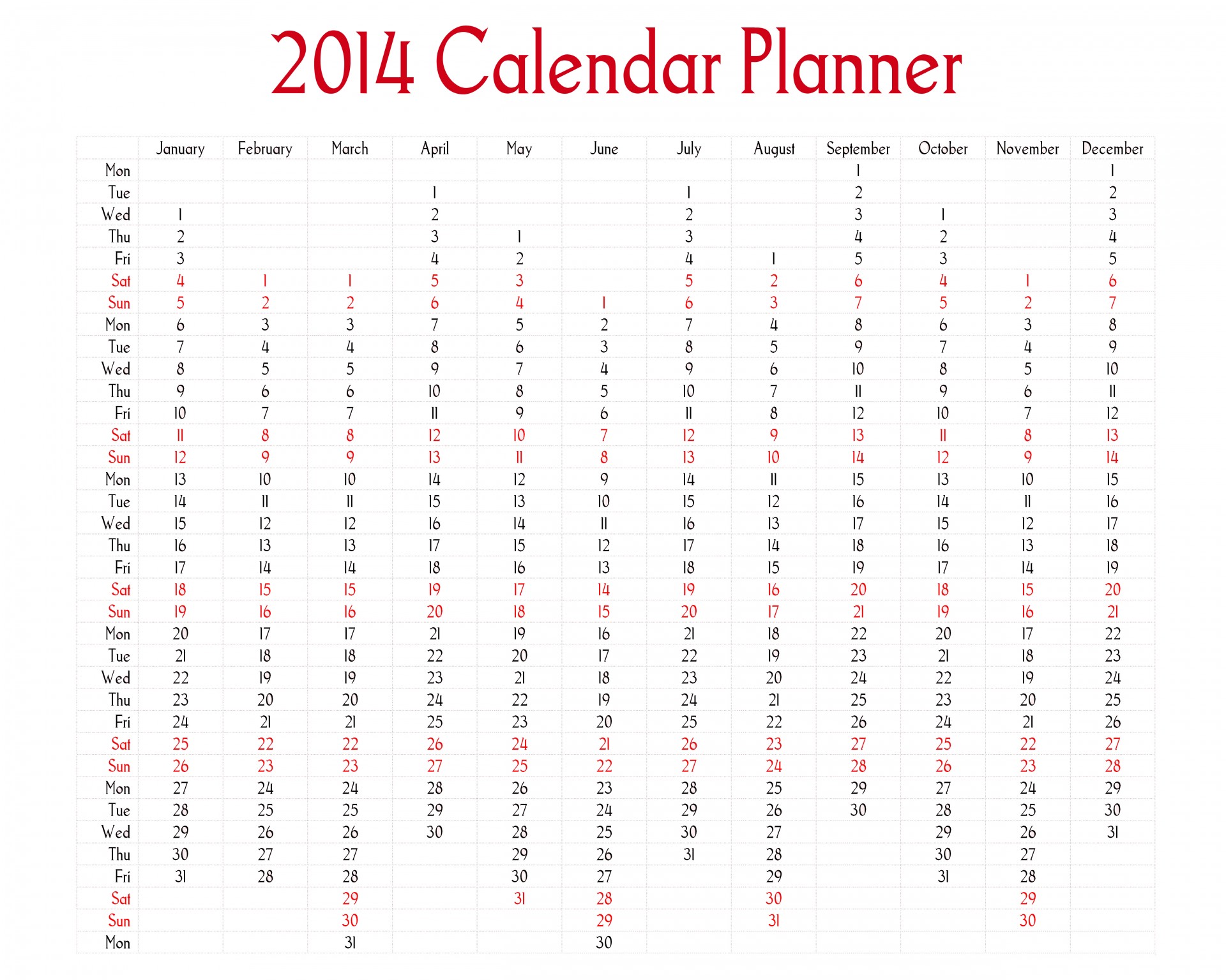 2014 calendar planner free photo