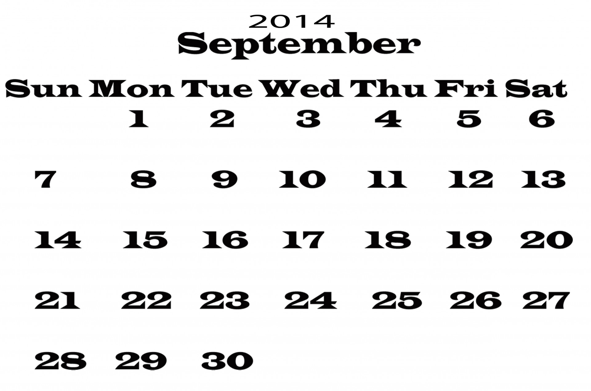 september 2014 calendar free photo