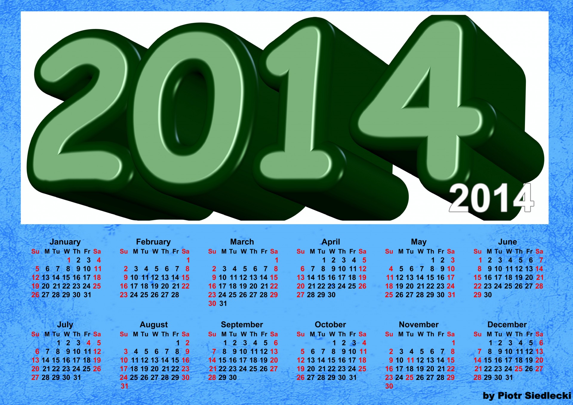 green calendar 2014 free photo