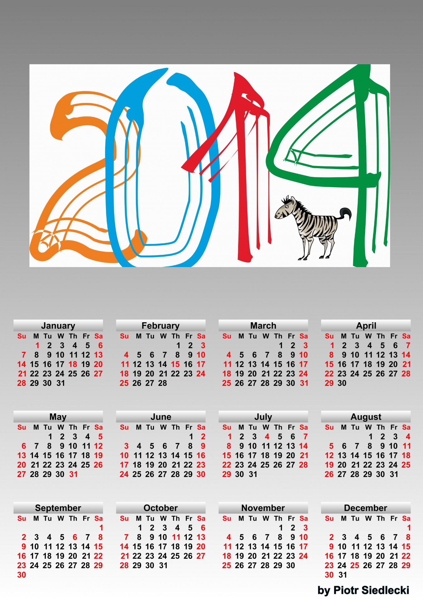 zebra calendar 2014 free photo