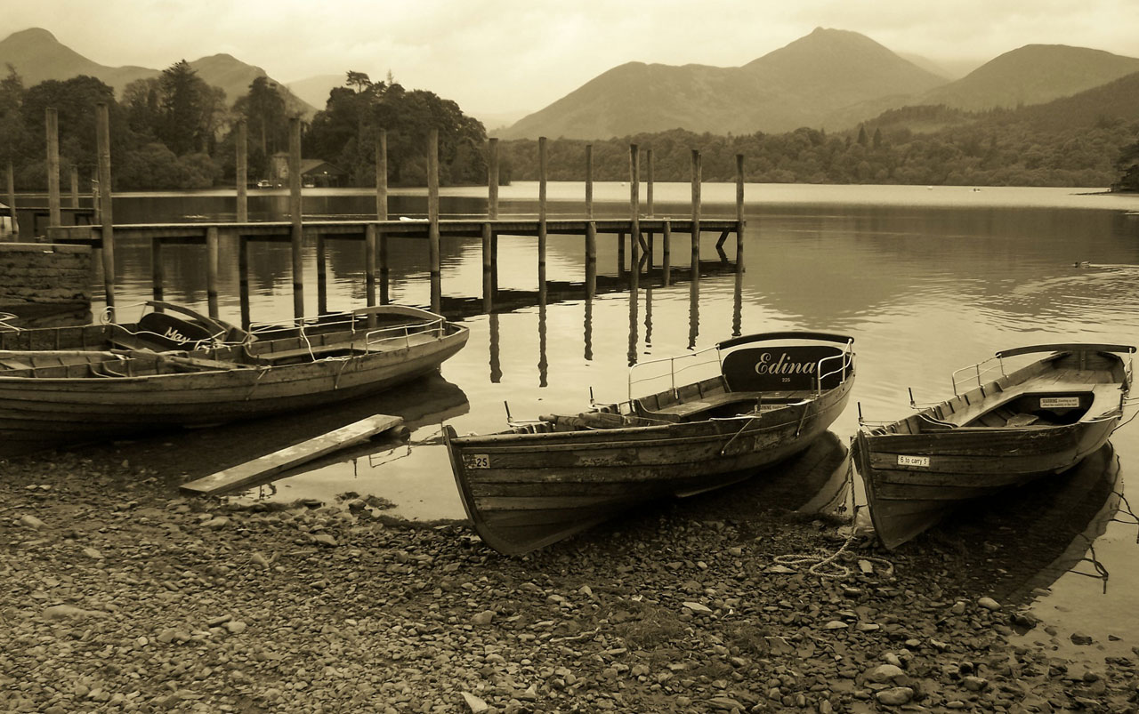 sepia boats lake free photo