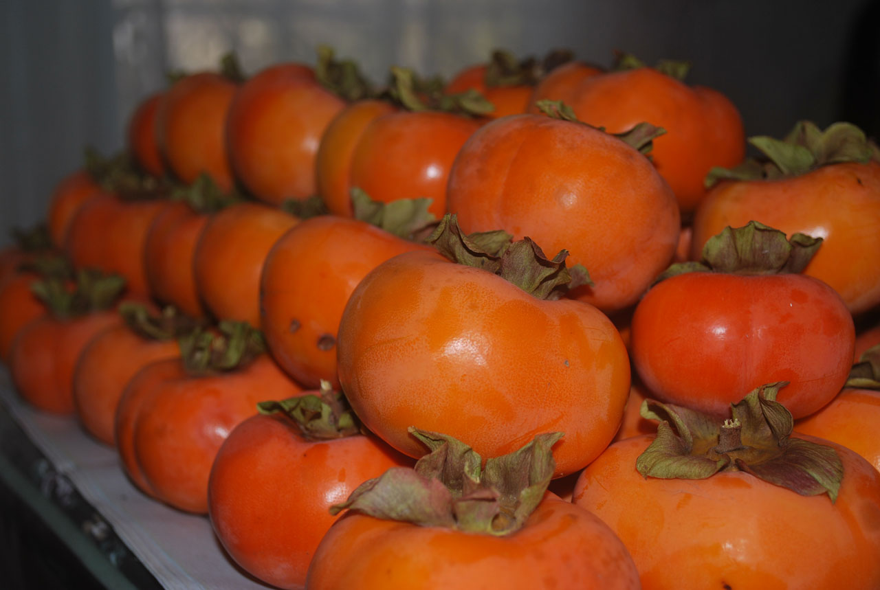 persimmons fruit stacked free photo