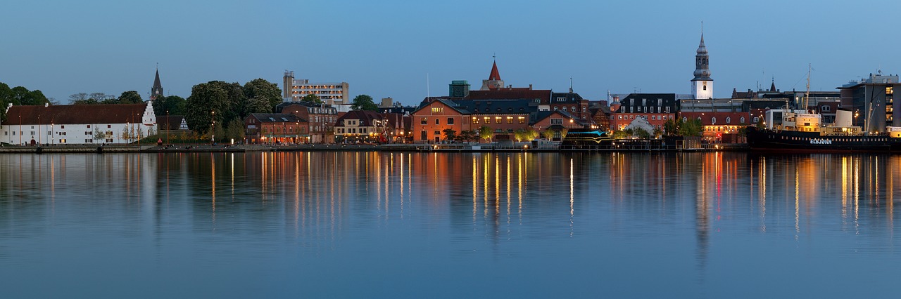 aalborg waterfront city ​​by night free photo