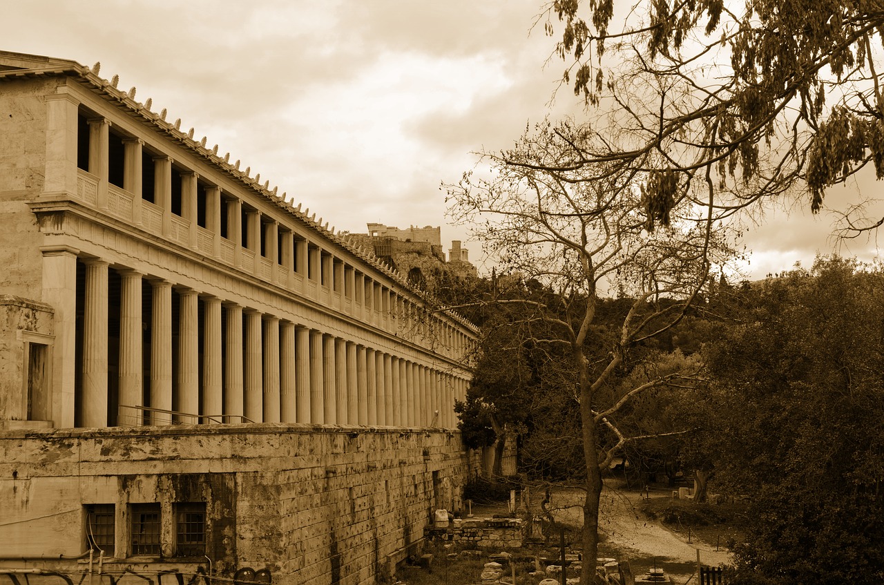 acropolis ancient agora sepia free photo