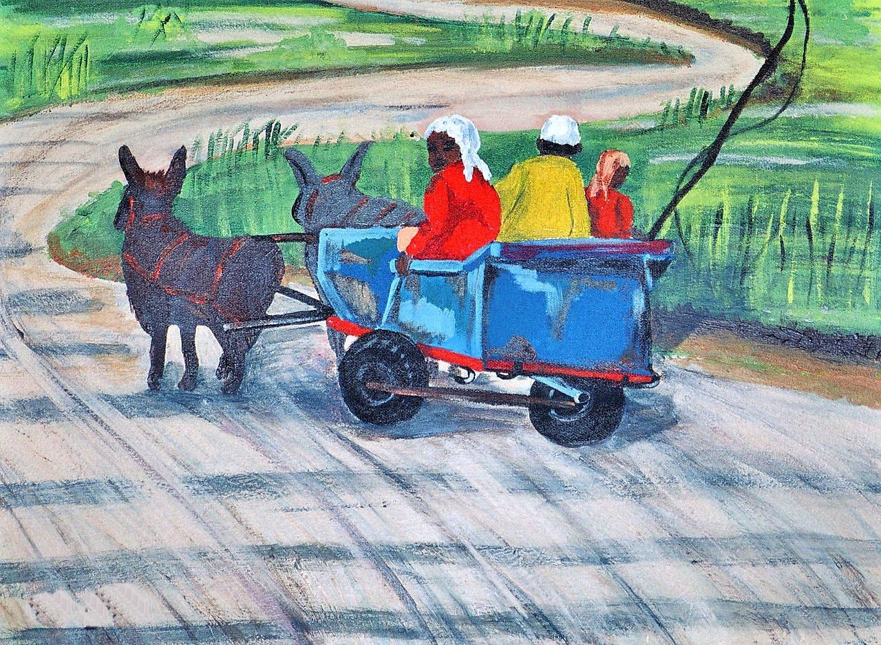 acrylic painting donkey cart creative free photo
