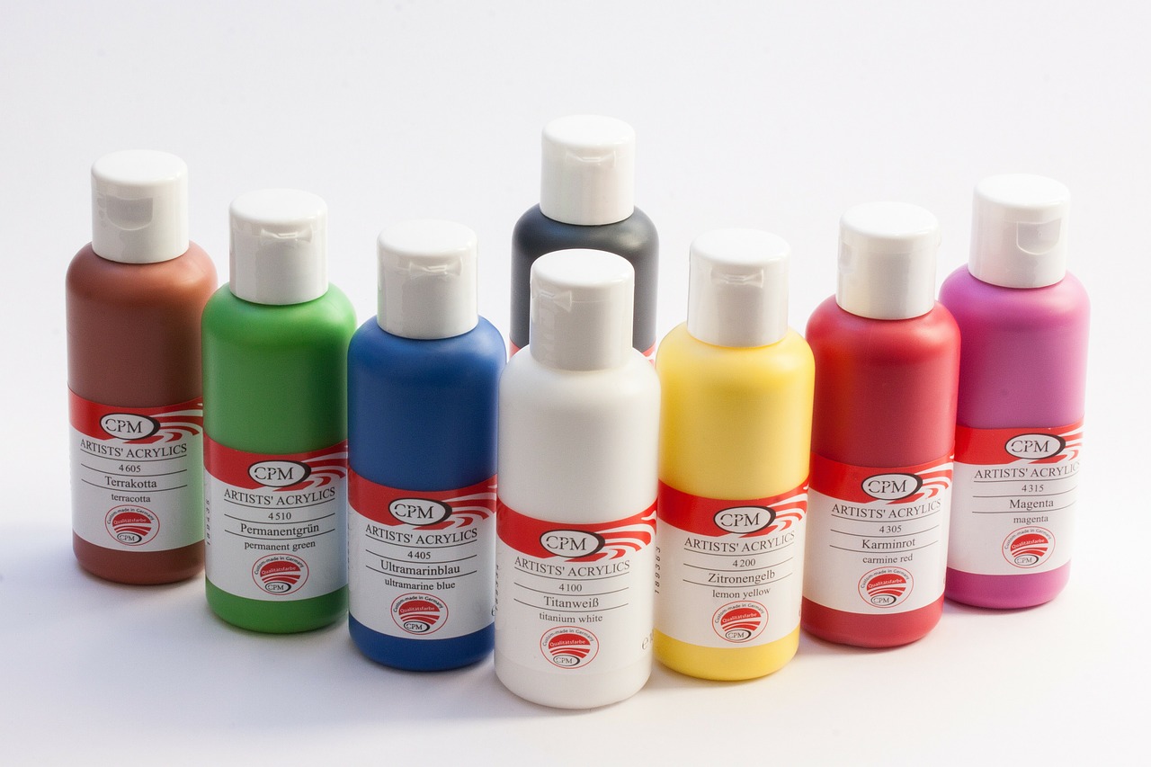 acrylic paints color bottles free photo