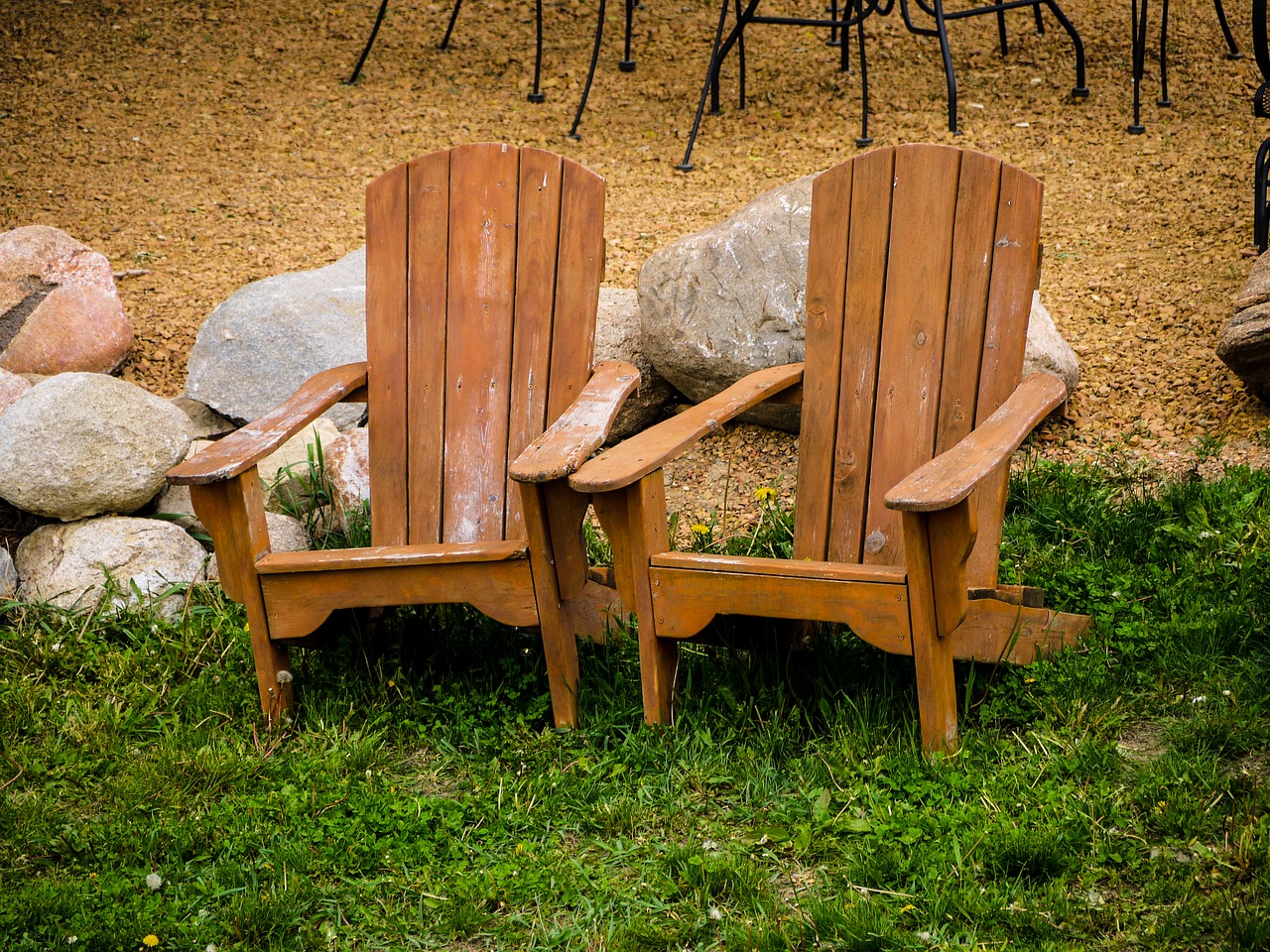 adirondack chairs lawn rocks free photo