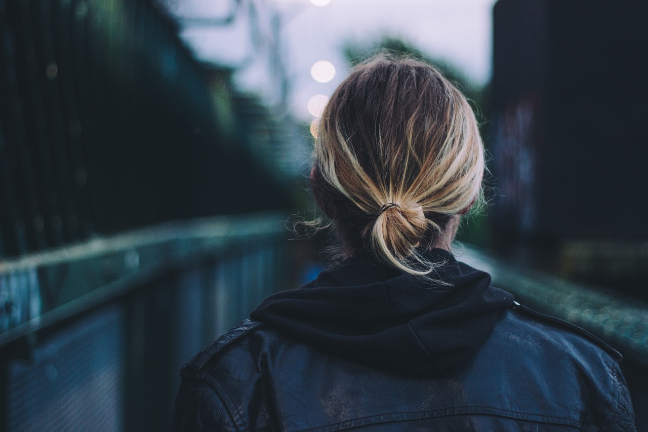 adult back view black leather jacket free photo