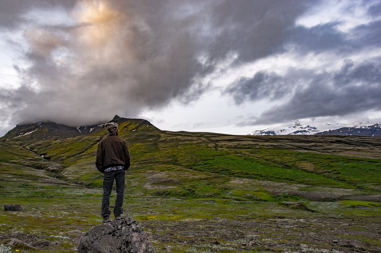 adventure back view clouds free photo