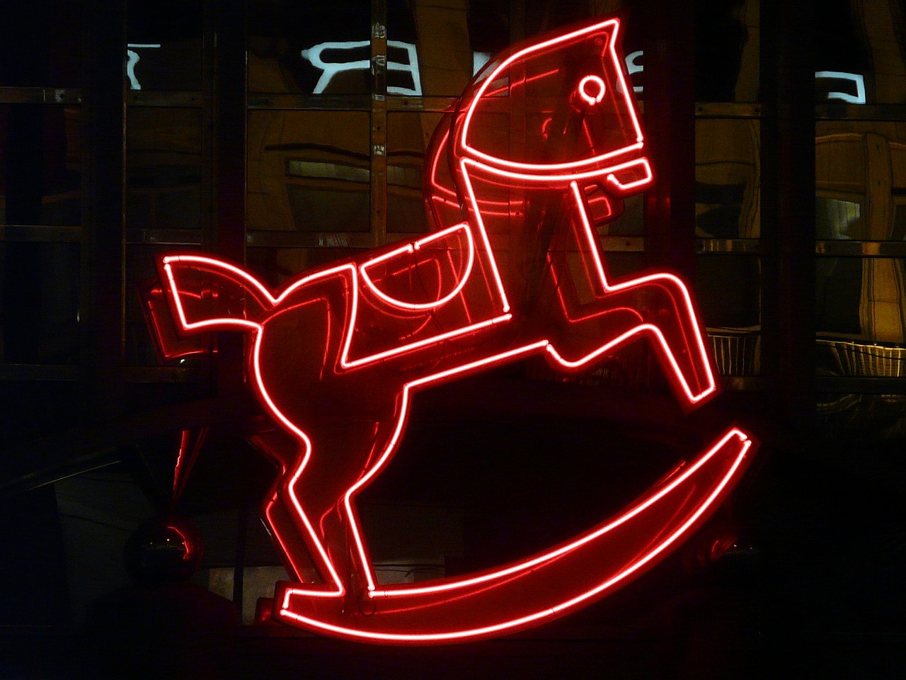 advertisement,neon sign,neon,neon light,neon red,rocking horse,horse,seahorses,red,free pictures, free photos, free images, royalty free, free illustrations, public domain