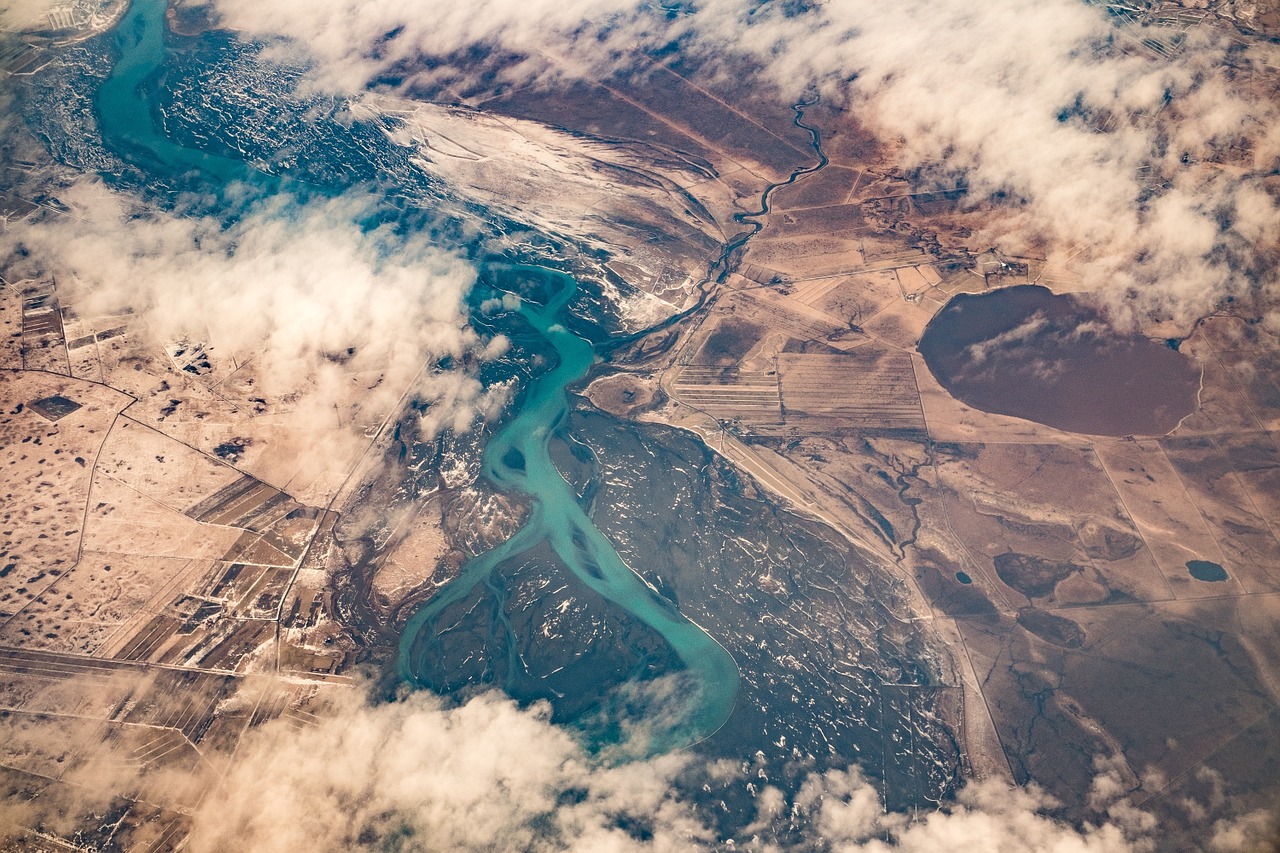 aerial view river clouds free photo