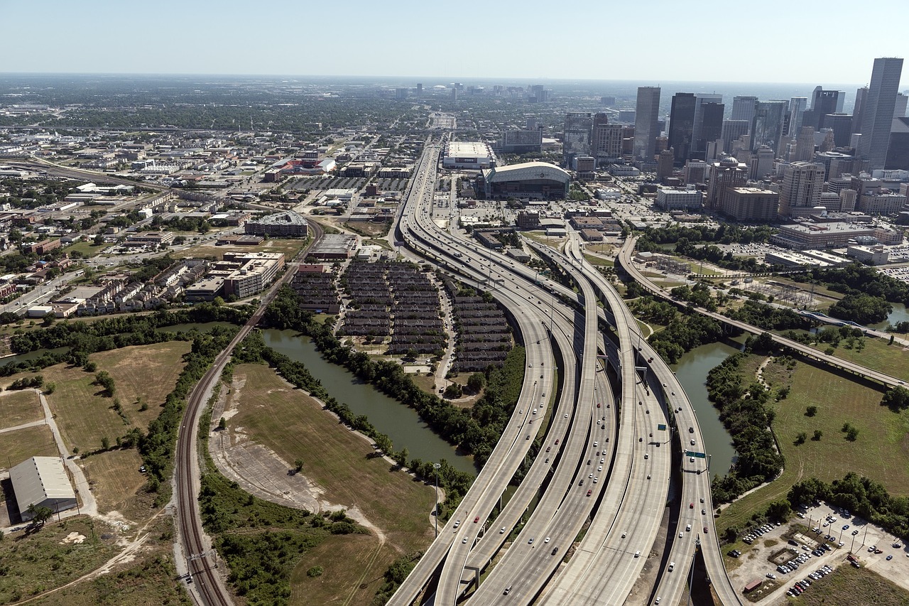 aerial view houston highways urban roads free photo