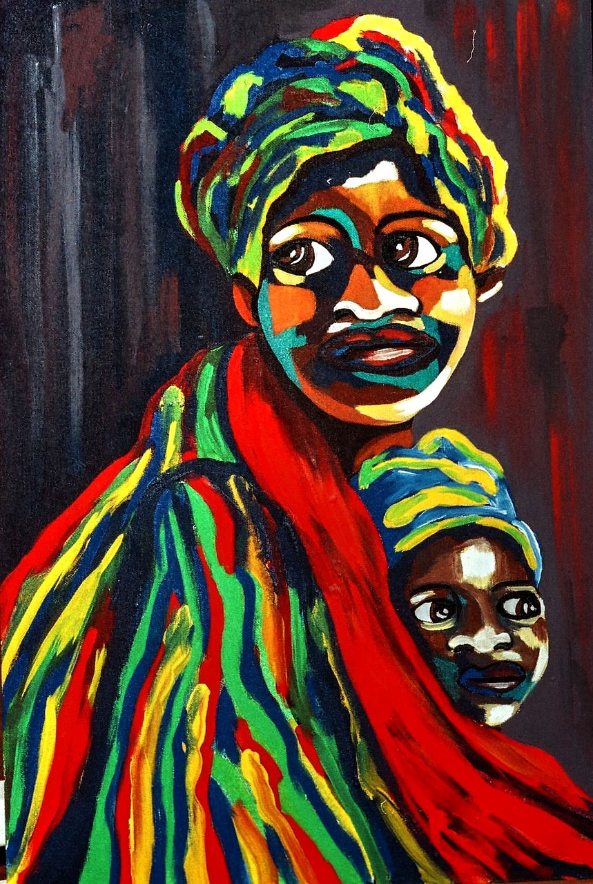 african art mother and child design free photo