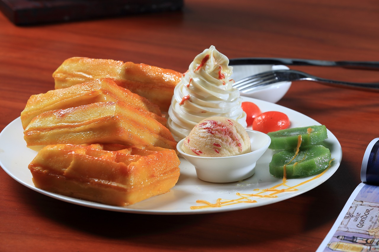 afternoon tea waffles ice cream free photo