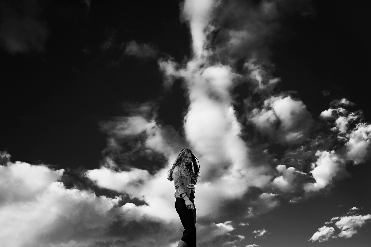 against sky girl bw free photo