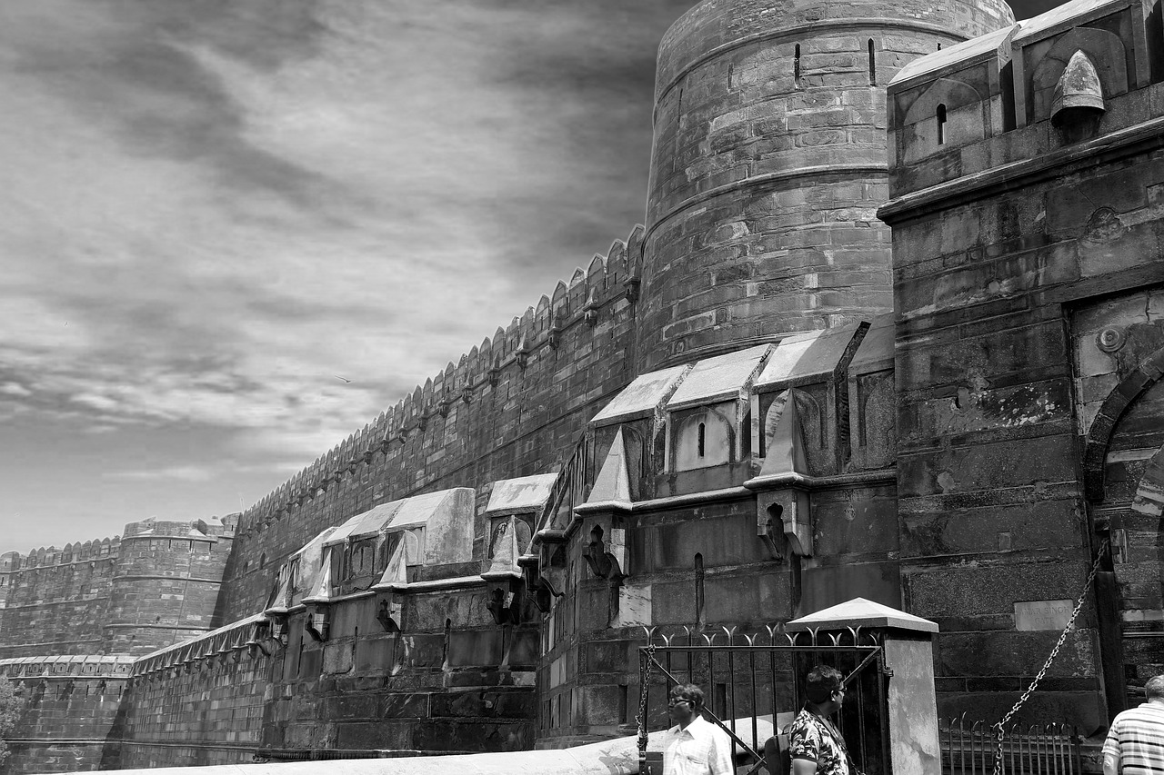 agra fort black and white royal free photo