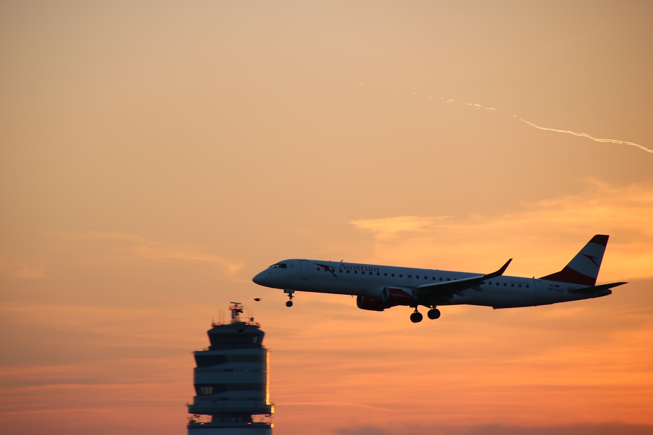 aircraft sunset evening sky free photo