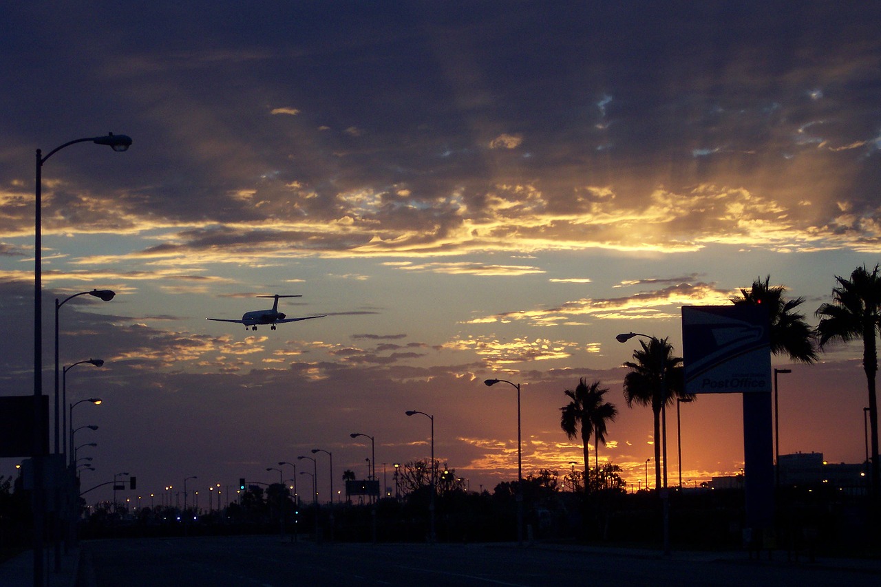 aircraft sunset los angeles free photo