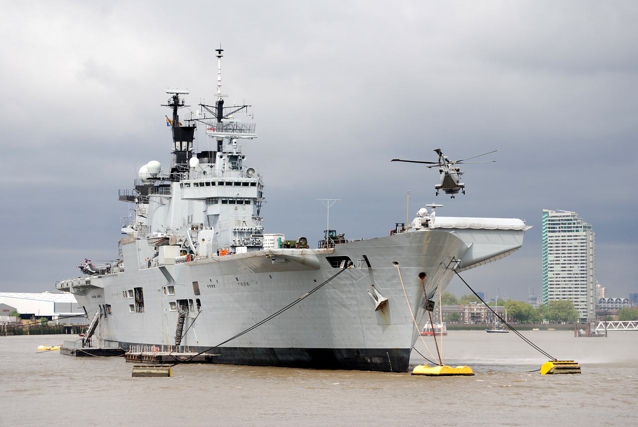 aircraft carrier helicopter river thames free photo
