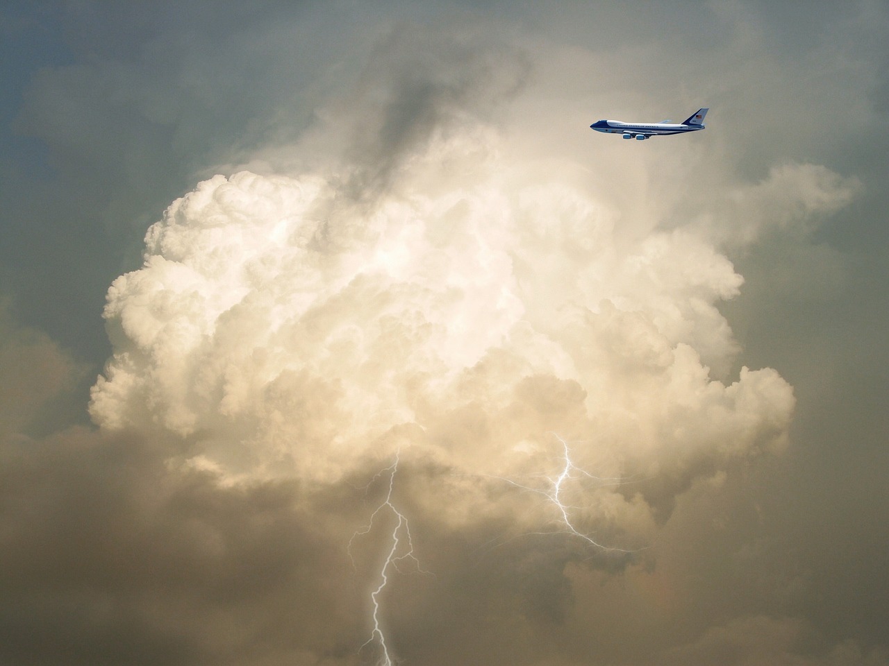 airplane clouds lightning free photo