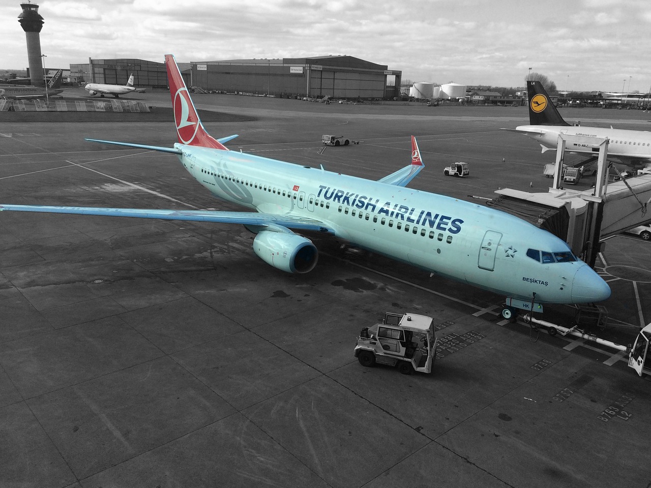 airplane turkish airlines manchester airport free photo