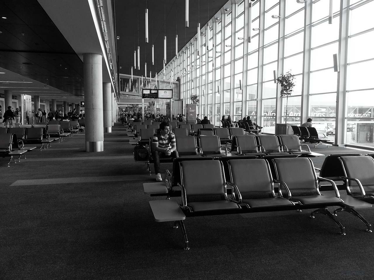 airport thinking travel free photo