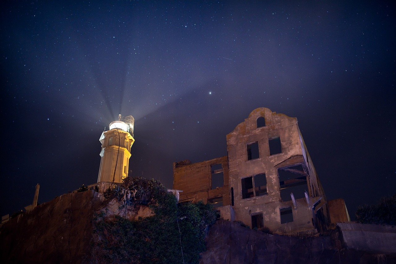 alcatraz lighthouse night stars free photo