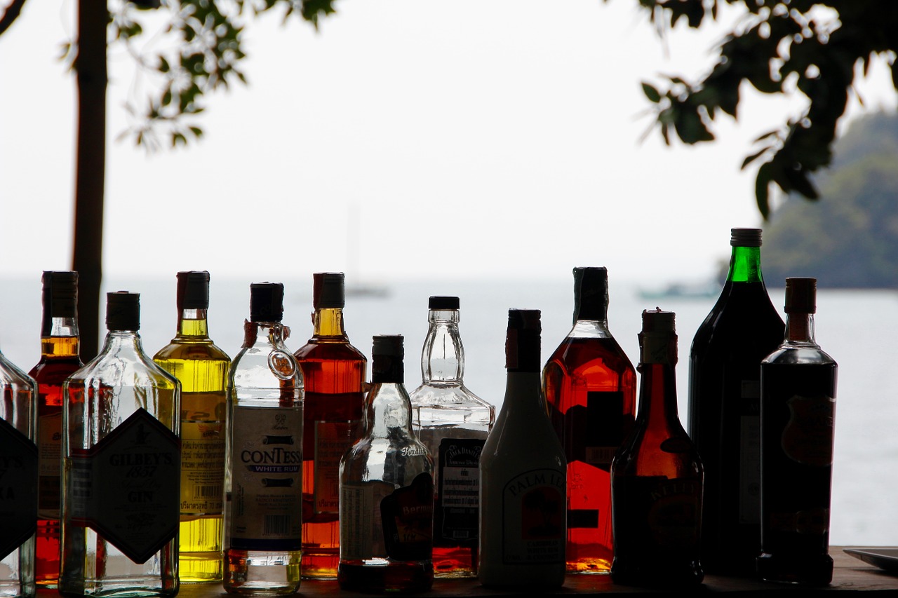 alcohol bottles counter free photo