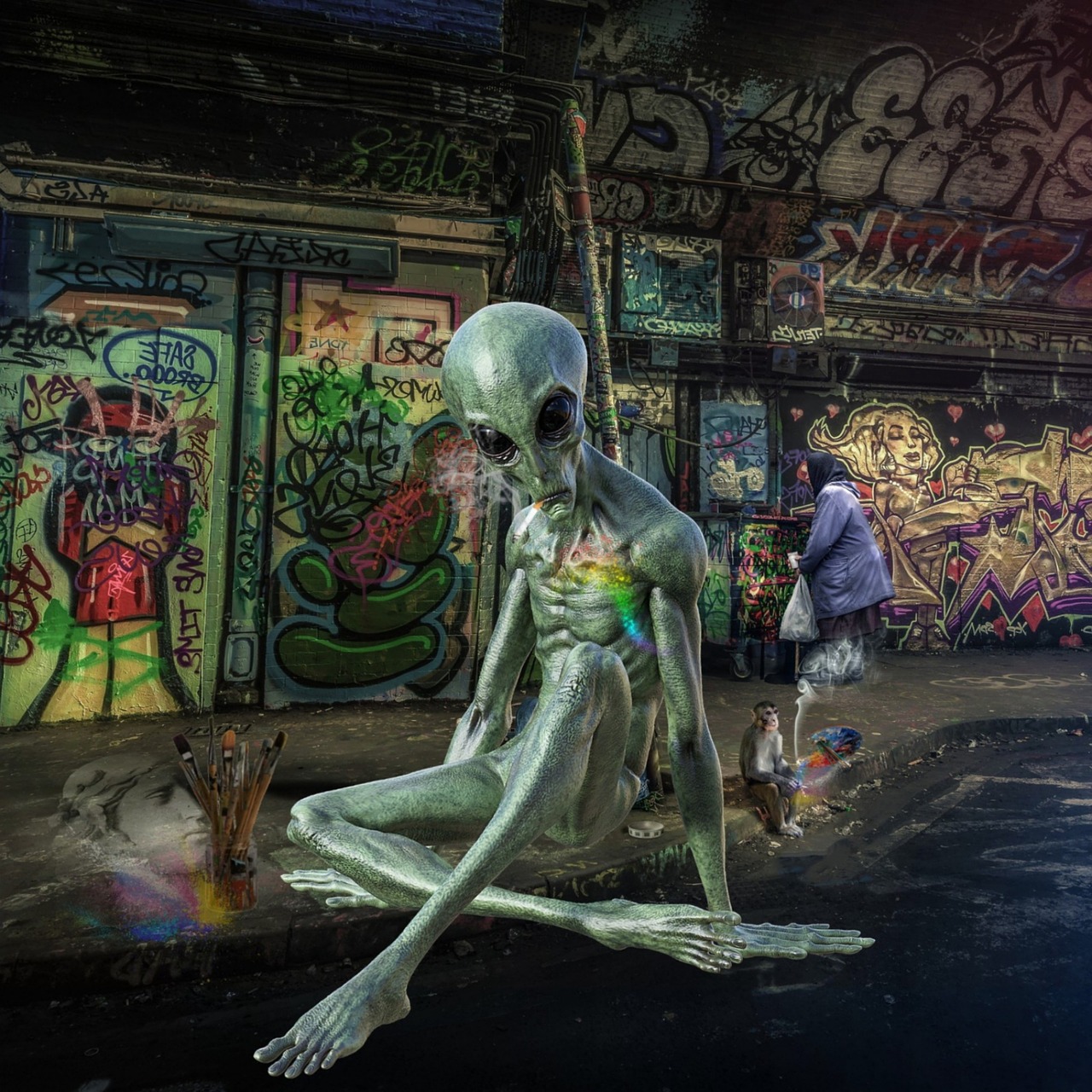 alien  aliens  street art free photo