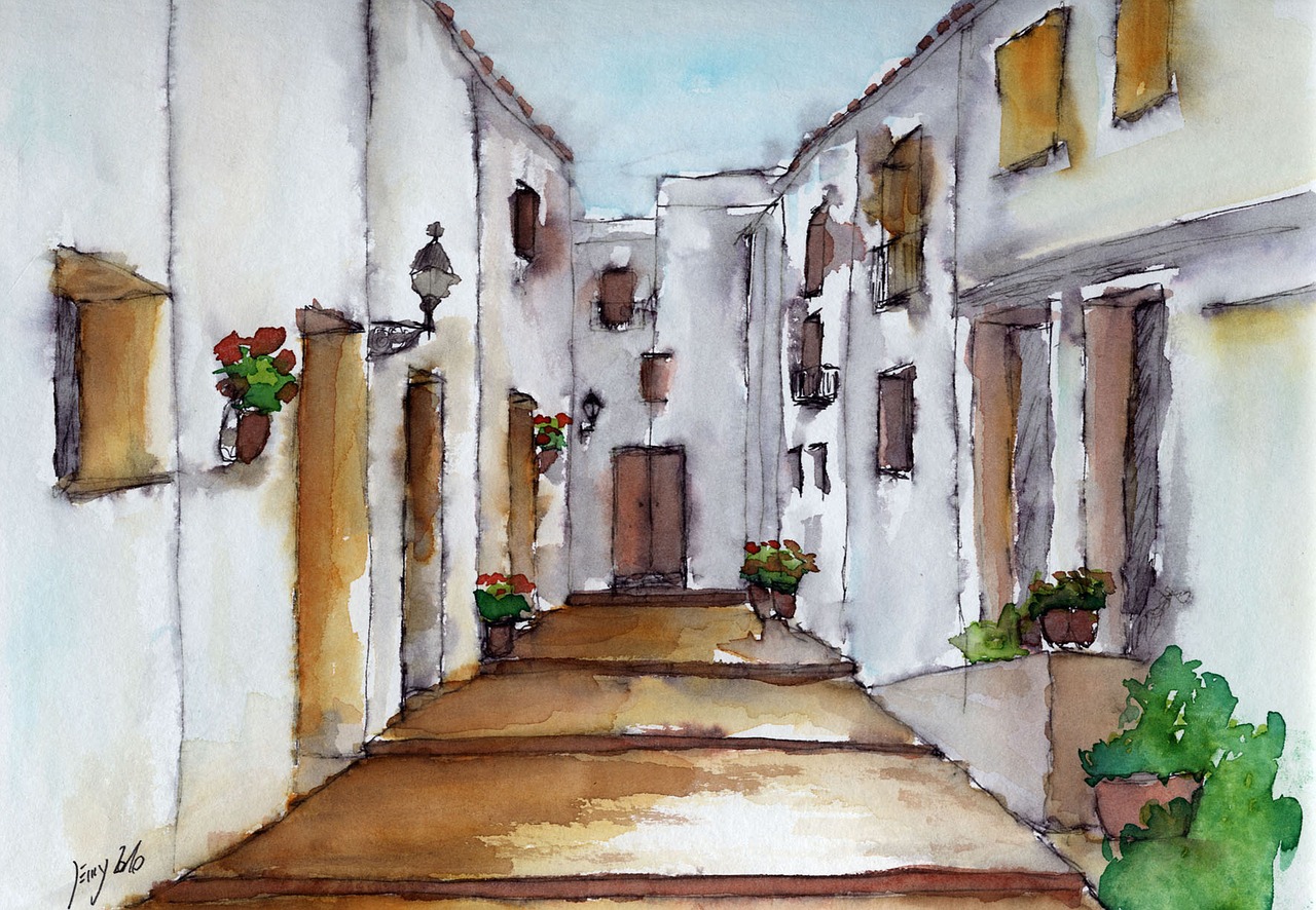 alley watercolour painting free photo