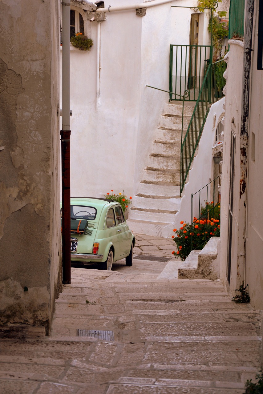 alley  vintage car  staircase free photo