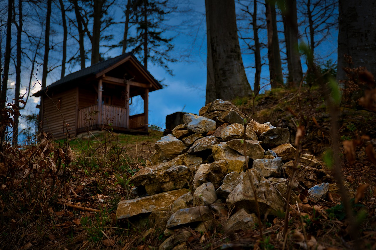 alpine hut  stones  forest free photo