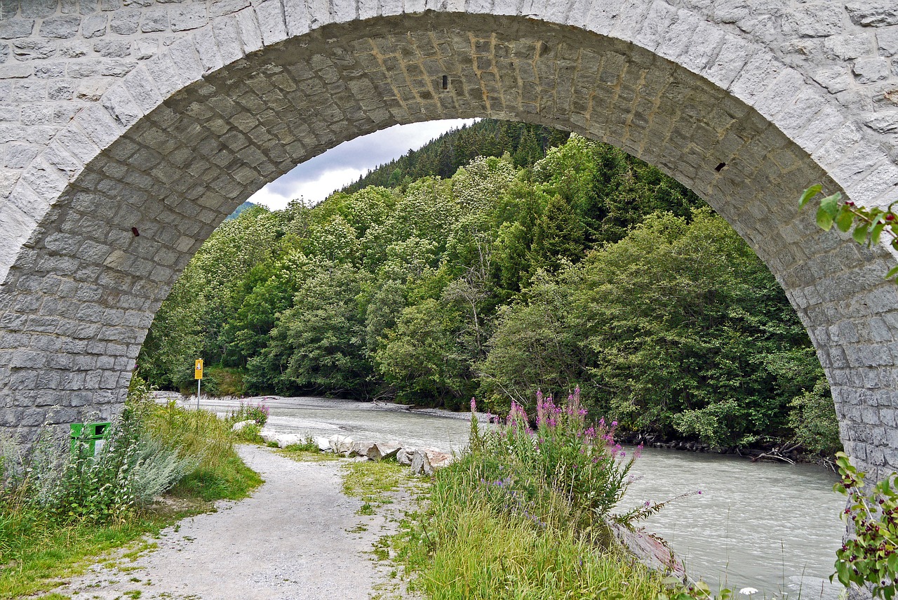 alps river viaduct stone arch free photo