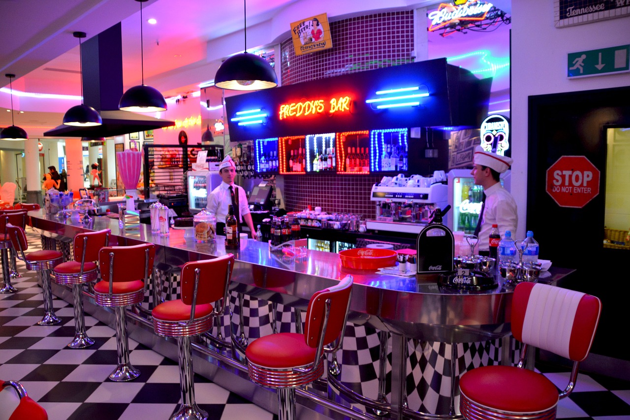 american diner red chairs cafe free photo