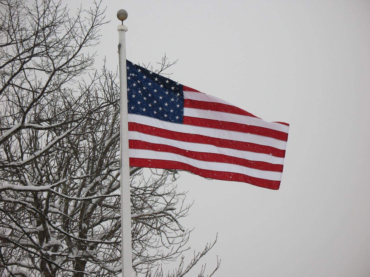 american flag winter snow free photo