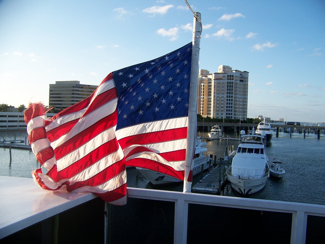 american flag water city free photo