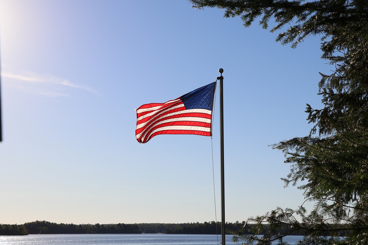 american flag lake flag free photo