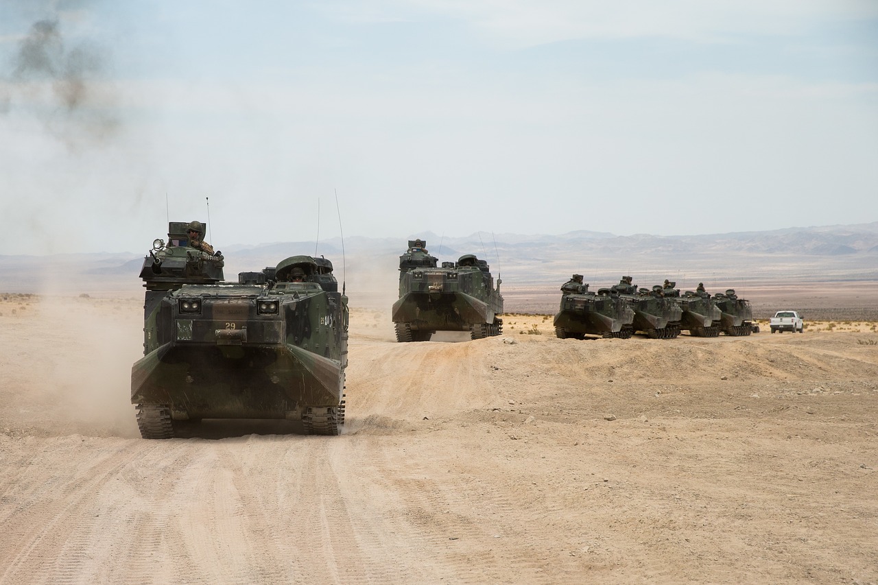 amphibian assault battalion convoy armored vehicle free photo