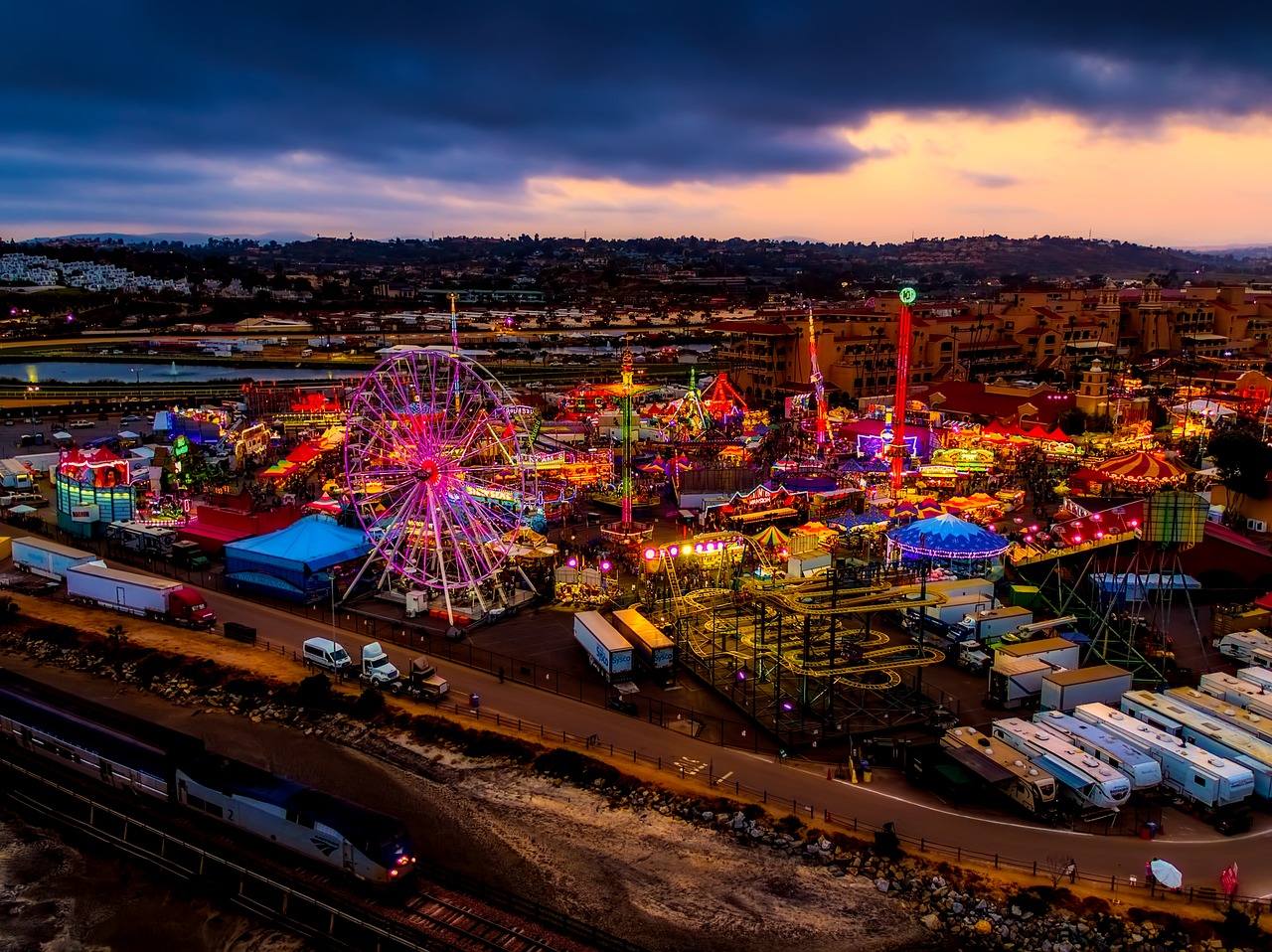 amusement park rides sunset free photo