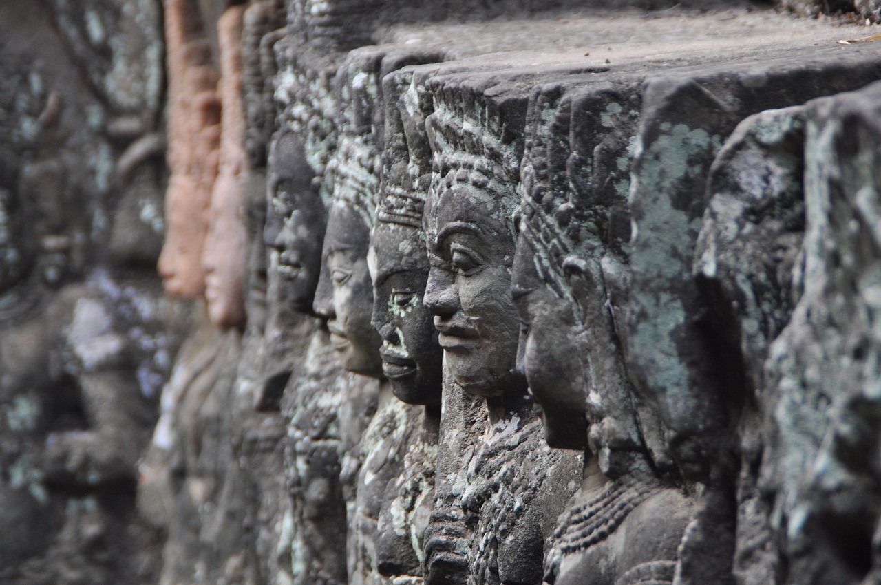 angkor hinduism faces free photo