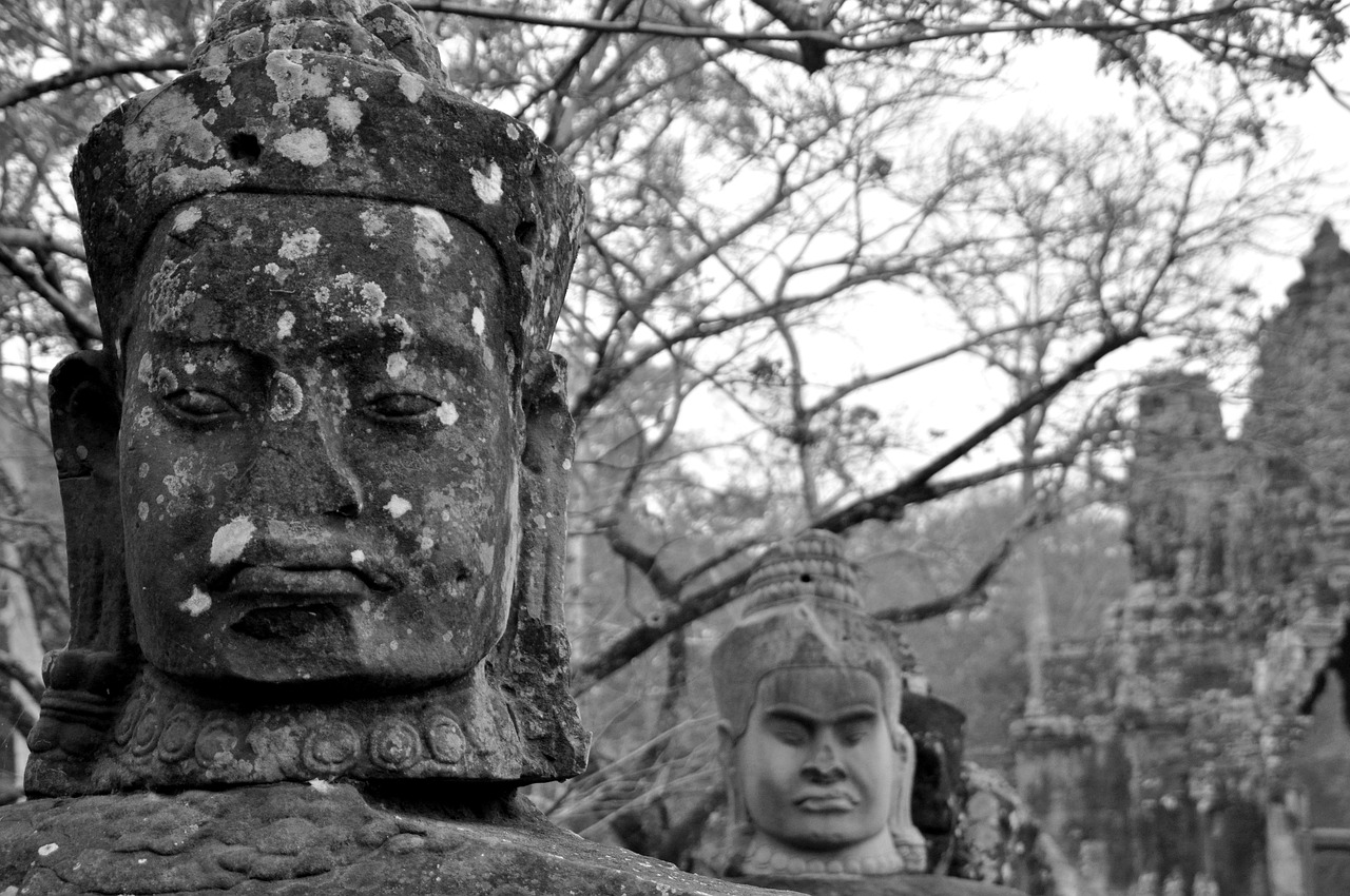 angkor hinduism faces free photo