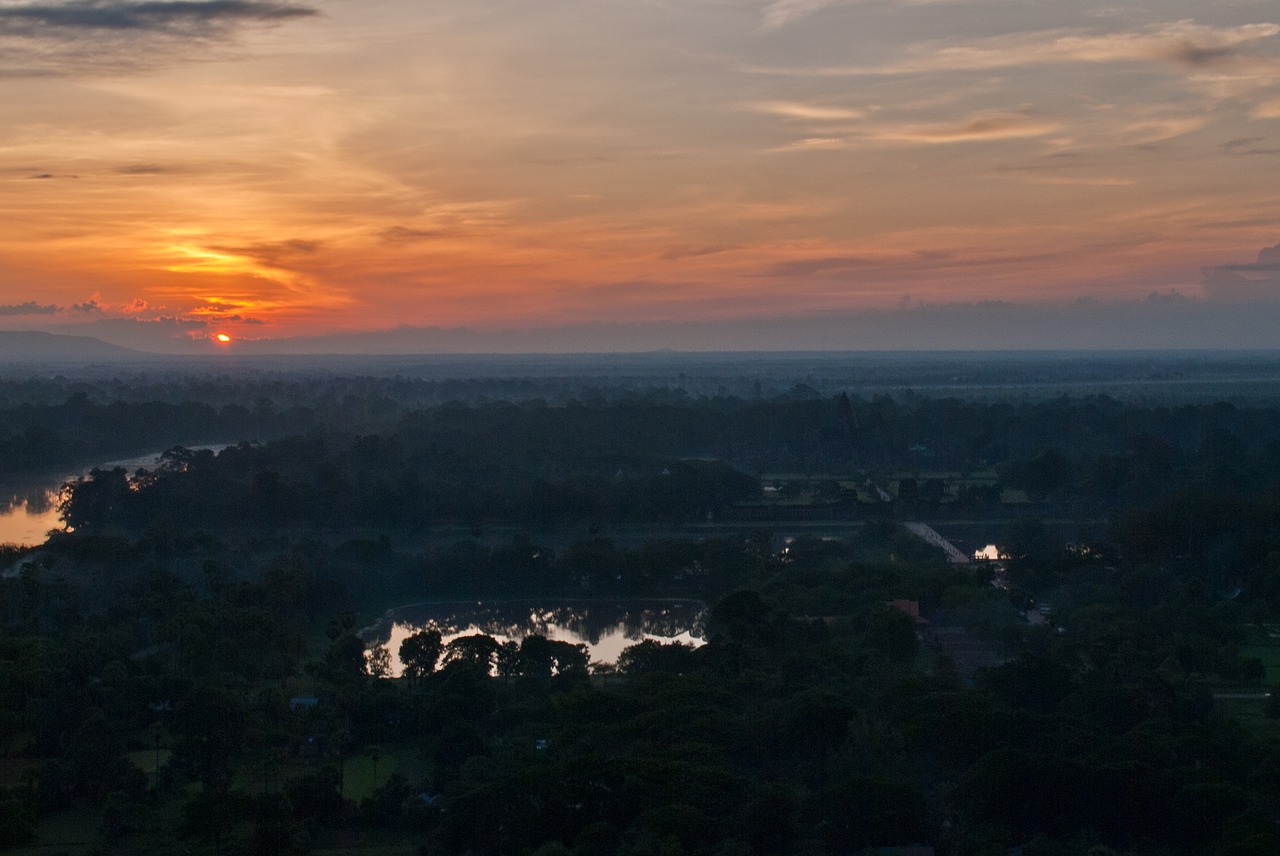 angkor wat temple complex sunset free photo