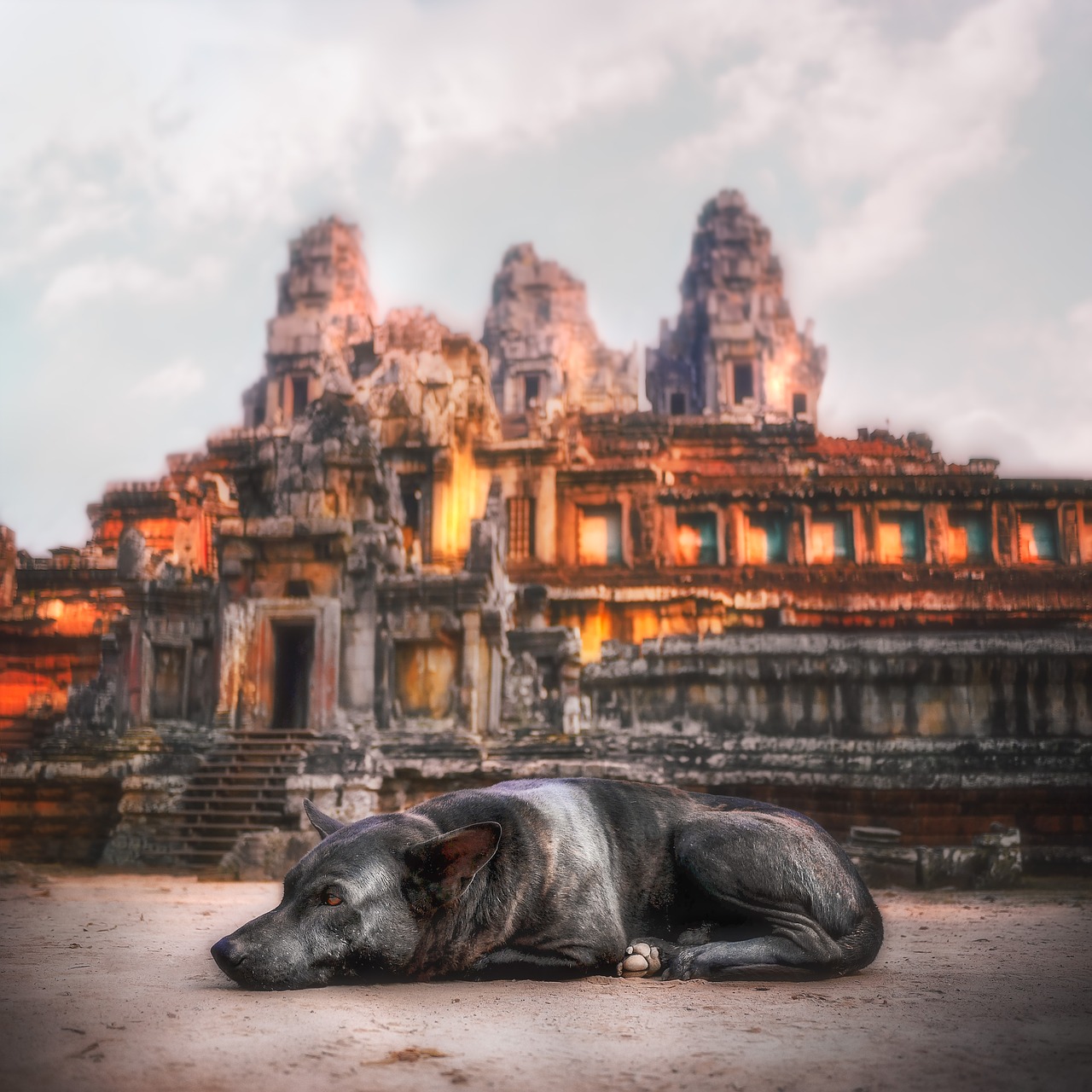 angkor wat  guard dog  temple free photo