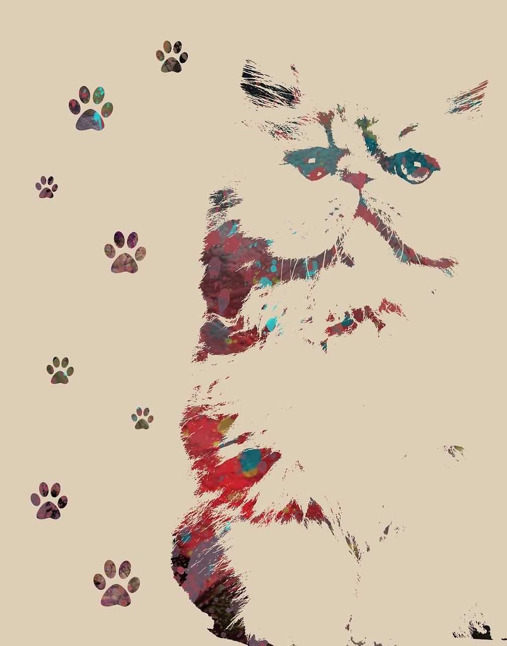 animal art cat print feline free photo