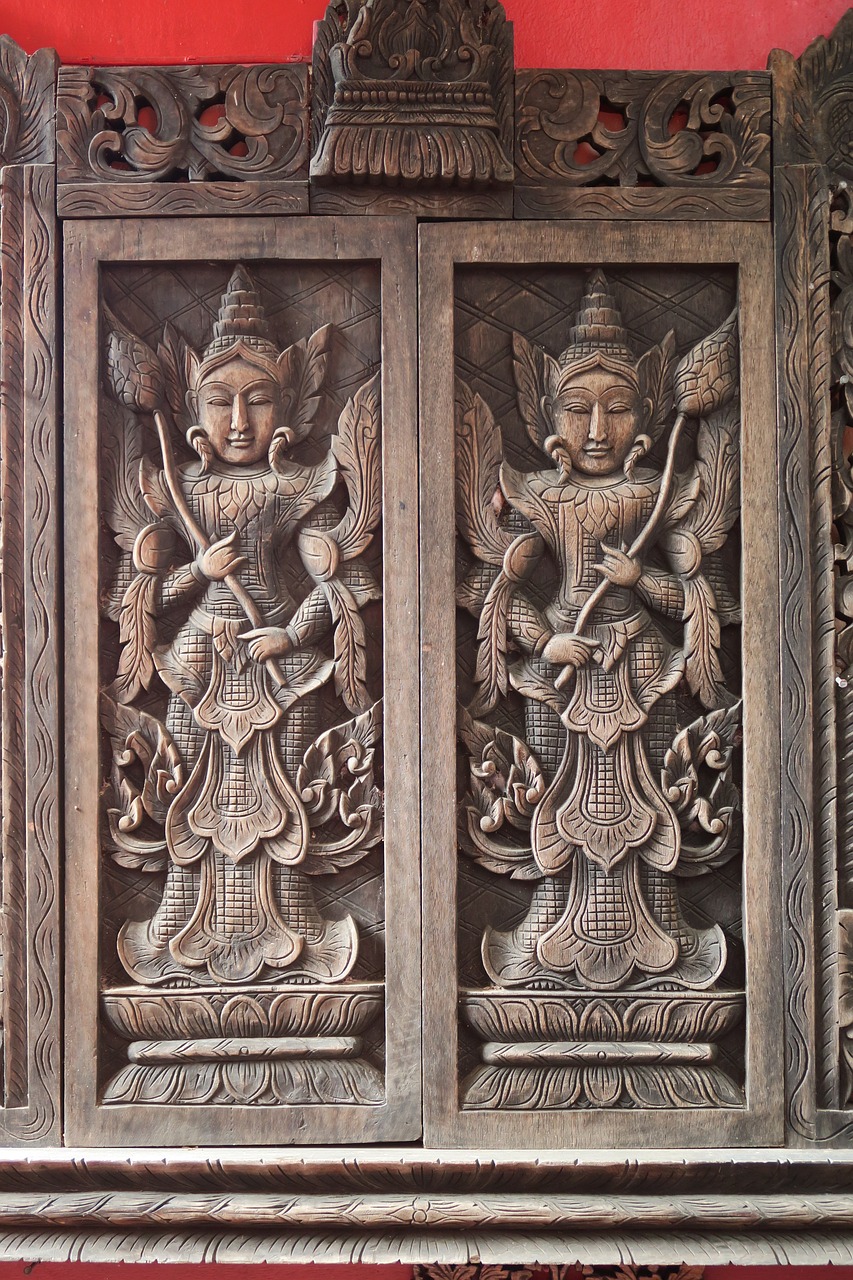 antique wood carving thailand free photo