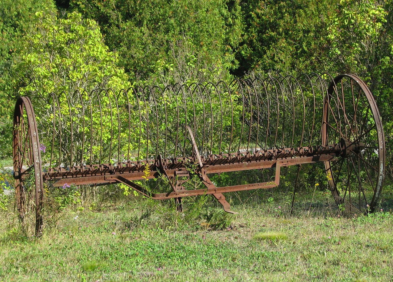 antique hay rake farm moneymore free photo